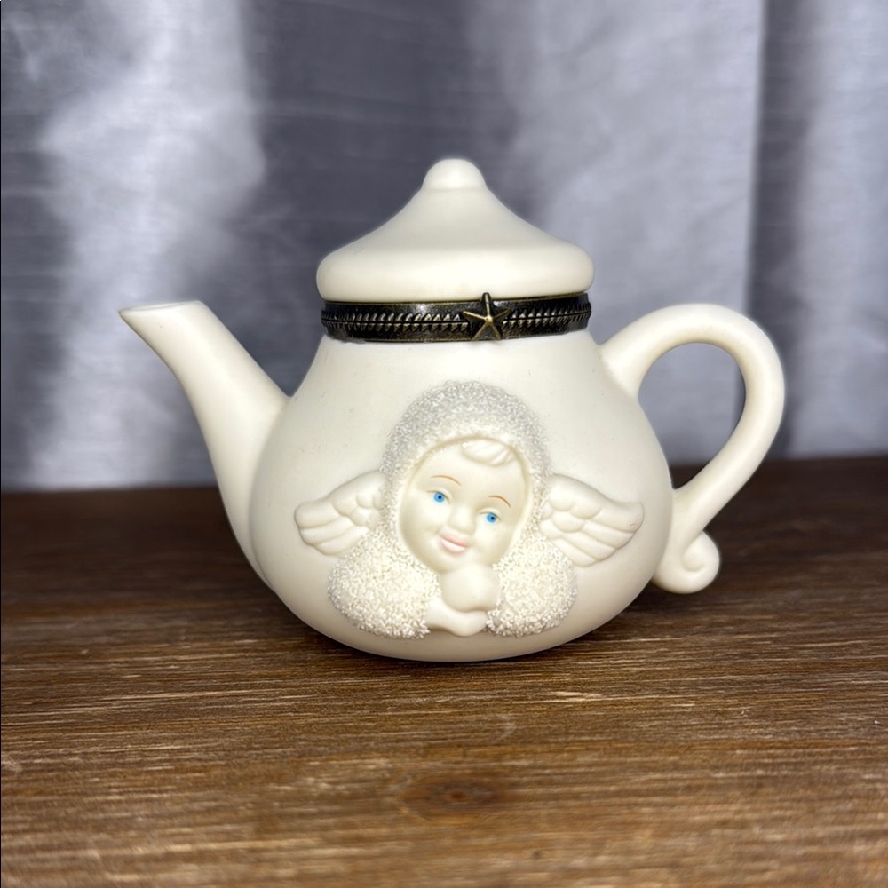 Dept 56 I’m A Little Teapot Bisque Porcelain Hinged Snowbaby Cherub Trinket Box